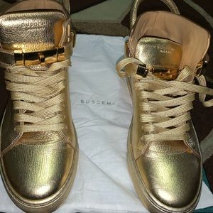 Buscemi 100mm Metallic High-Top Sneaker Gold